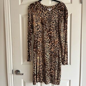 Bar III Animal Print Long Sleeve Dress